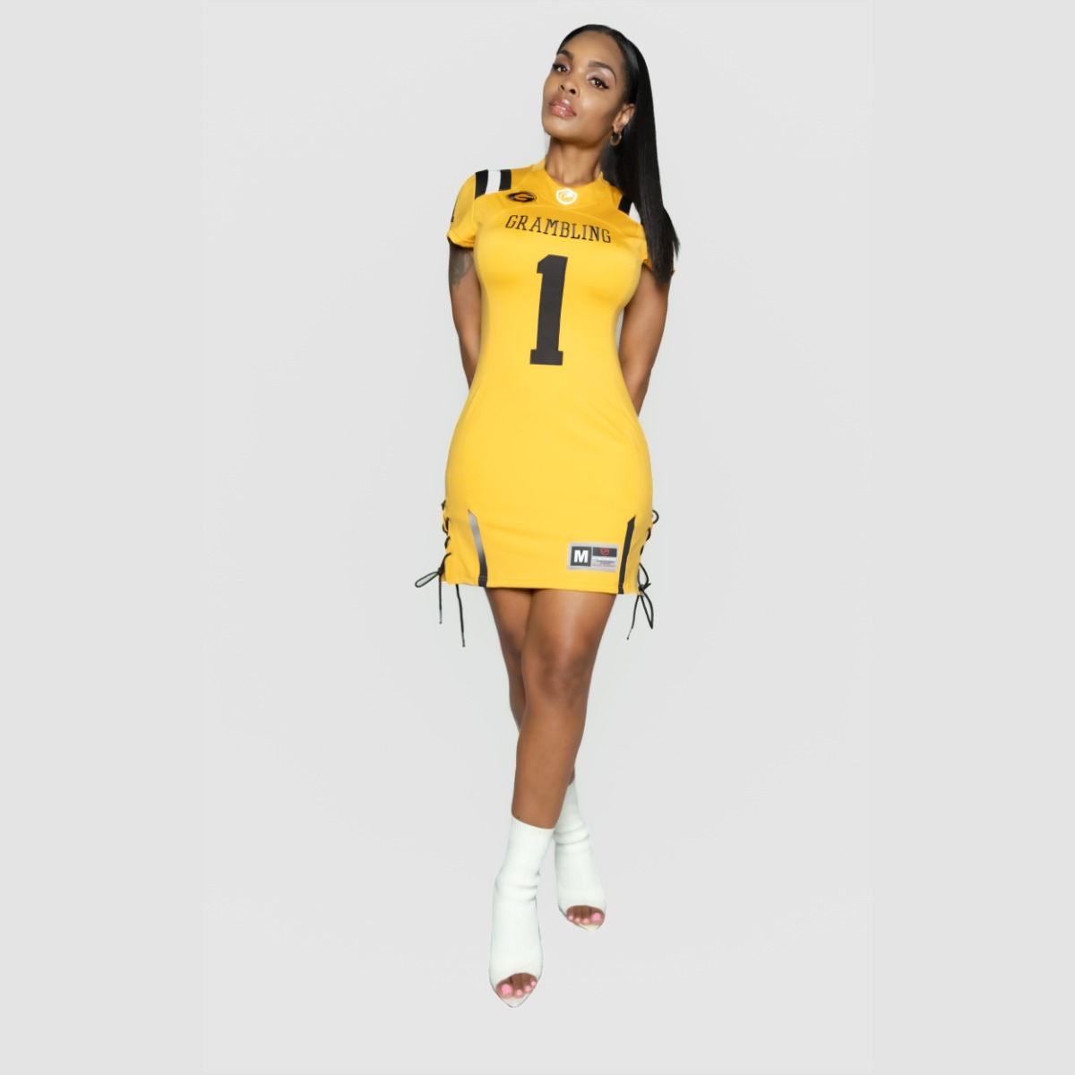 Grambling Authentic Collegiate Jersey Dress -Gold-X-Small