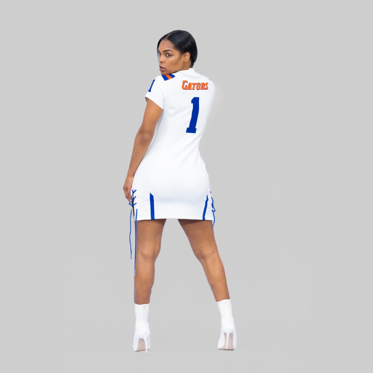 Florida Gators Authentic Collegiate Jersey Dress (Throwback)-White-X-Small
